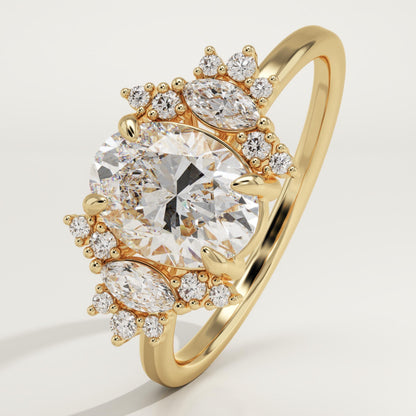Oval Cut Cluster Lab-Grown Diamond Engagement Ring
