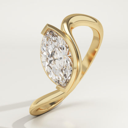 Marquise Cut Half Bezel Waved Lab-Grown Diamond Engagement Ring