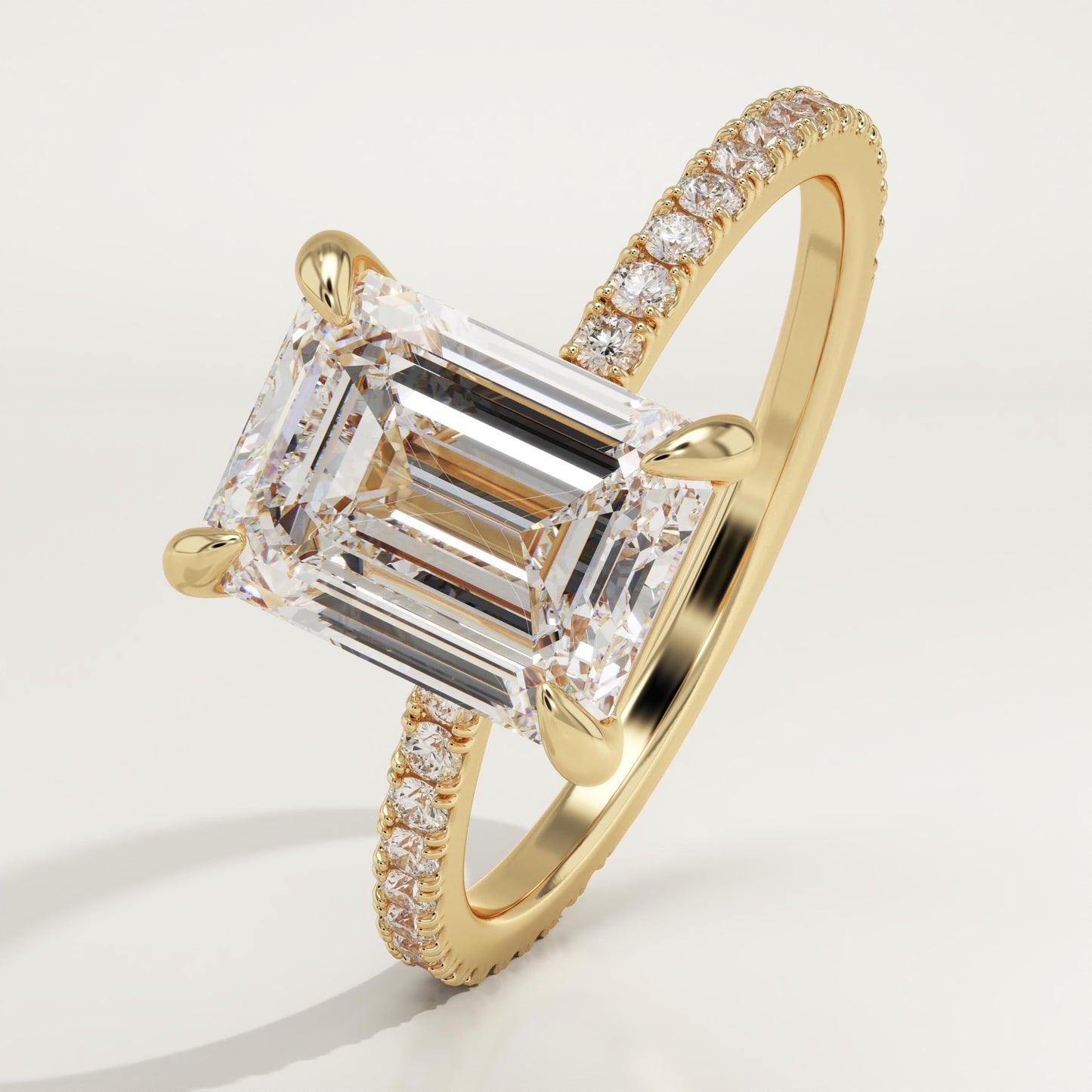 Emerald Cut Pave Lab-Grown Diamond Engagement Ring