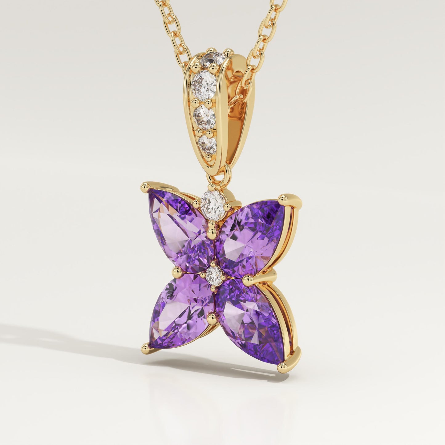 0.72 TCW Round & Pear February-Amethyst Birthstone Necklace