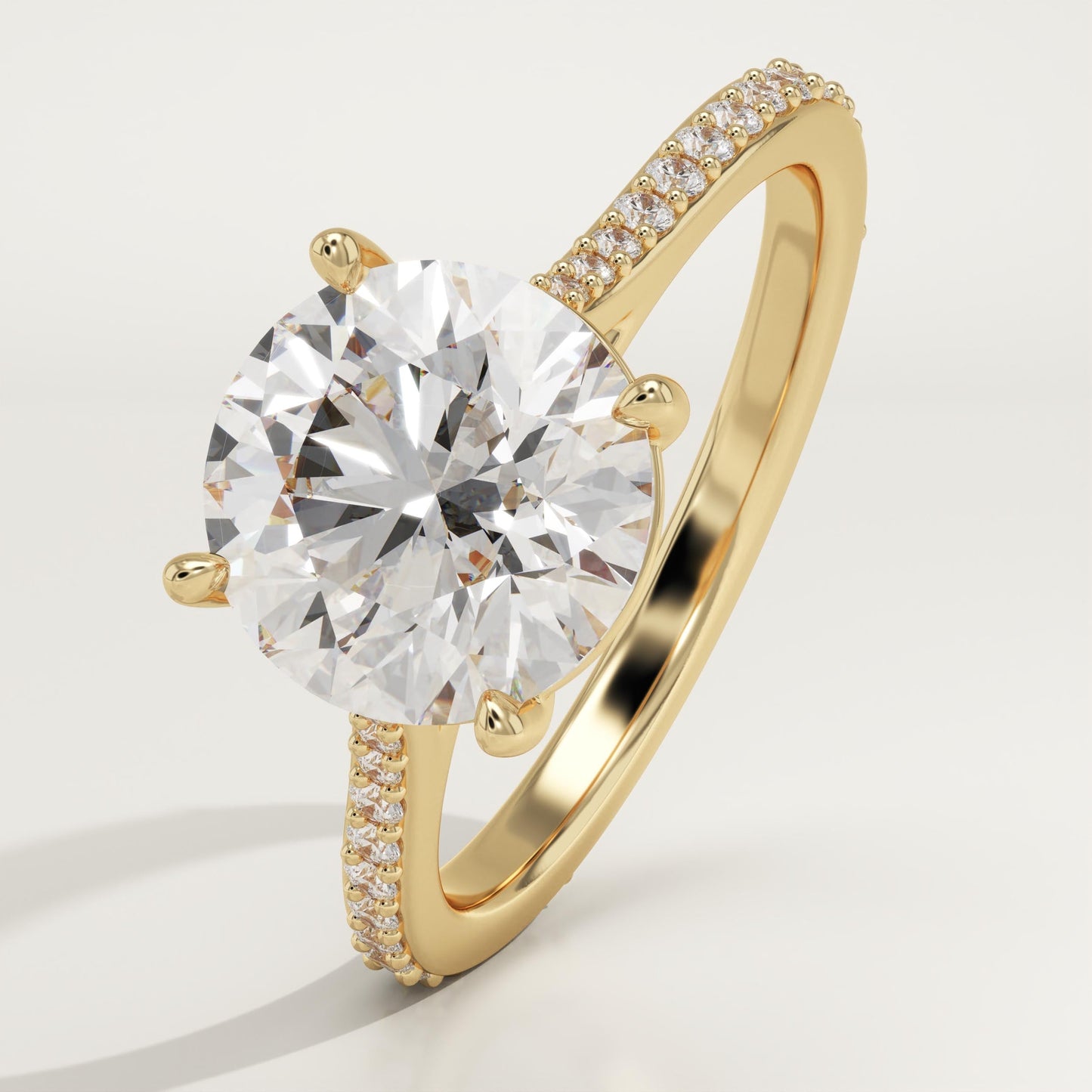 Round Cut Pave Cathedral Lab-Grown Diamond Engagement Ring