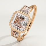 1.5 CT Asscher Cut Three Stone Bezel Lab-Grown Diamond Engagement Ring