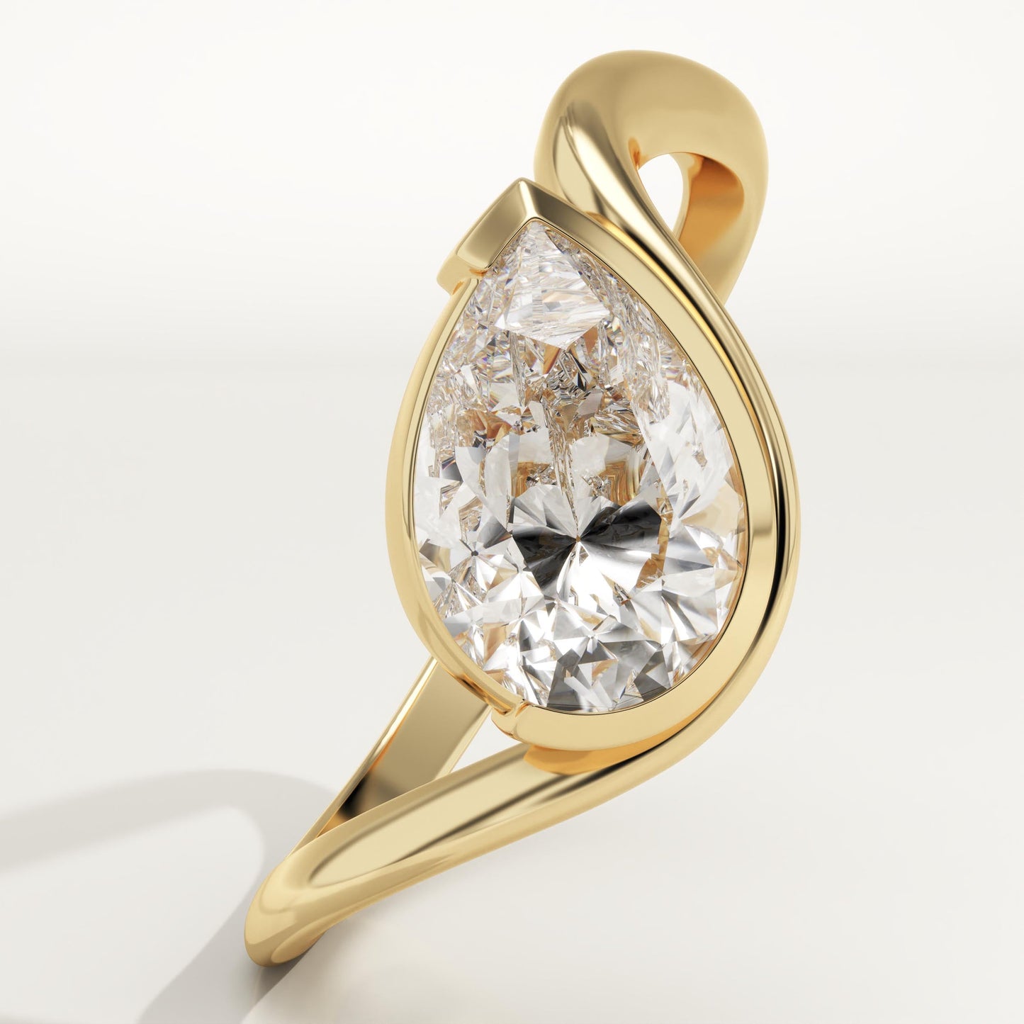 Pear Cut Half Bezel Waved Lab-Grown Diamond Engagement Ring