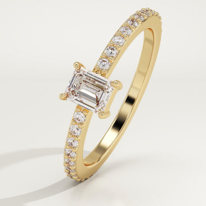 Emerald Cut Pave Lab-Grown Diamond Engagement Ring