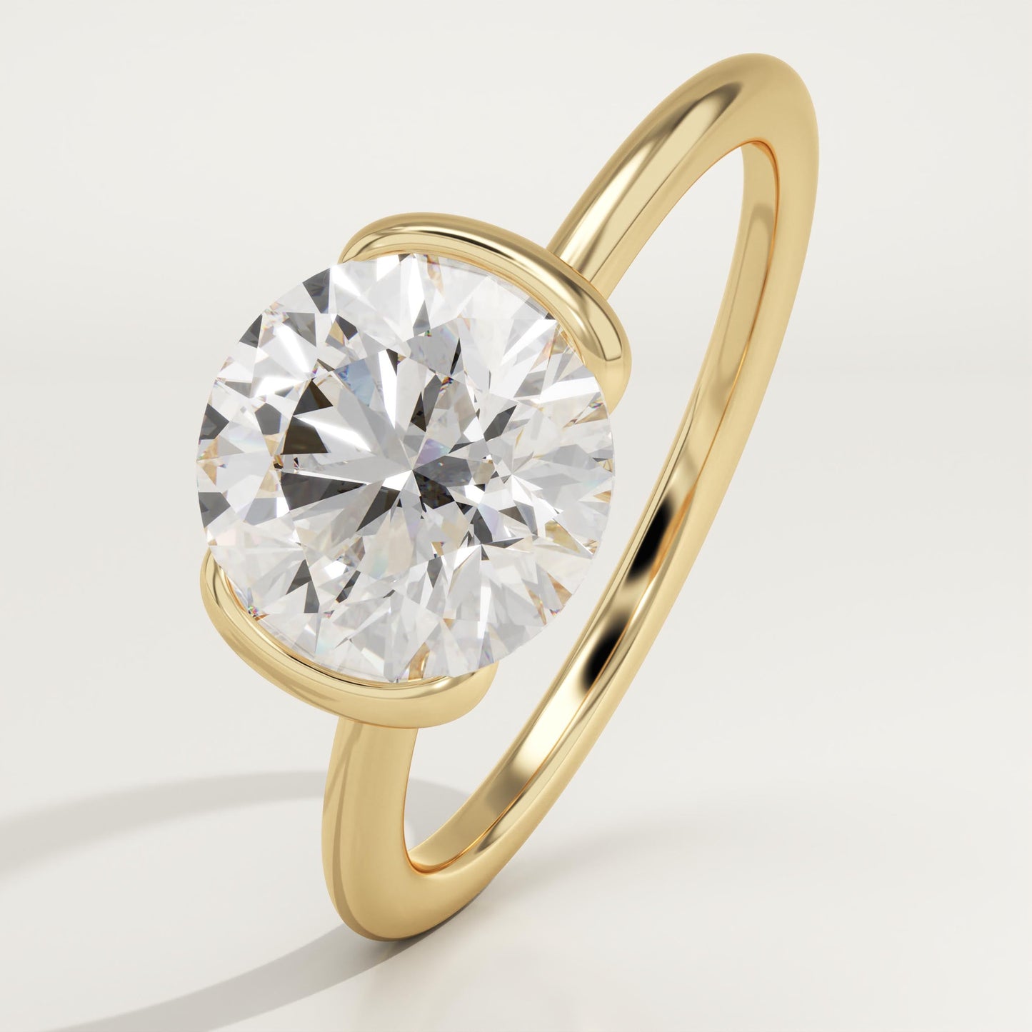 Round Cut Half Bezel Lab-Grown Diamond Engagement Ring