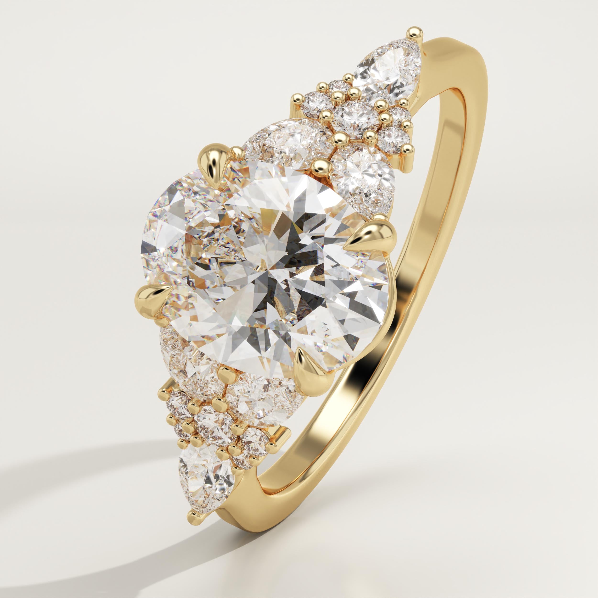 2.0 CT Oval Cut Cluster Lab-Grown Diamond Engagement Ring