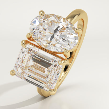 4.5 TCW Emerald & Oval Cut Toi Et Moi Lab-Grown Diamond Engagement Ring