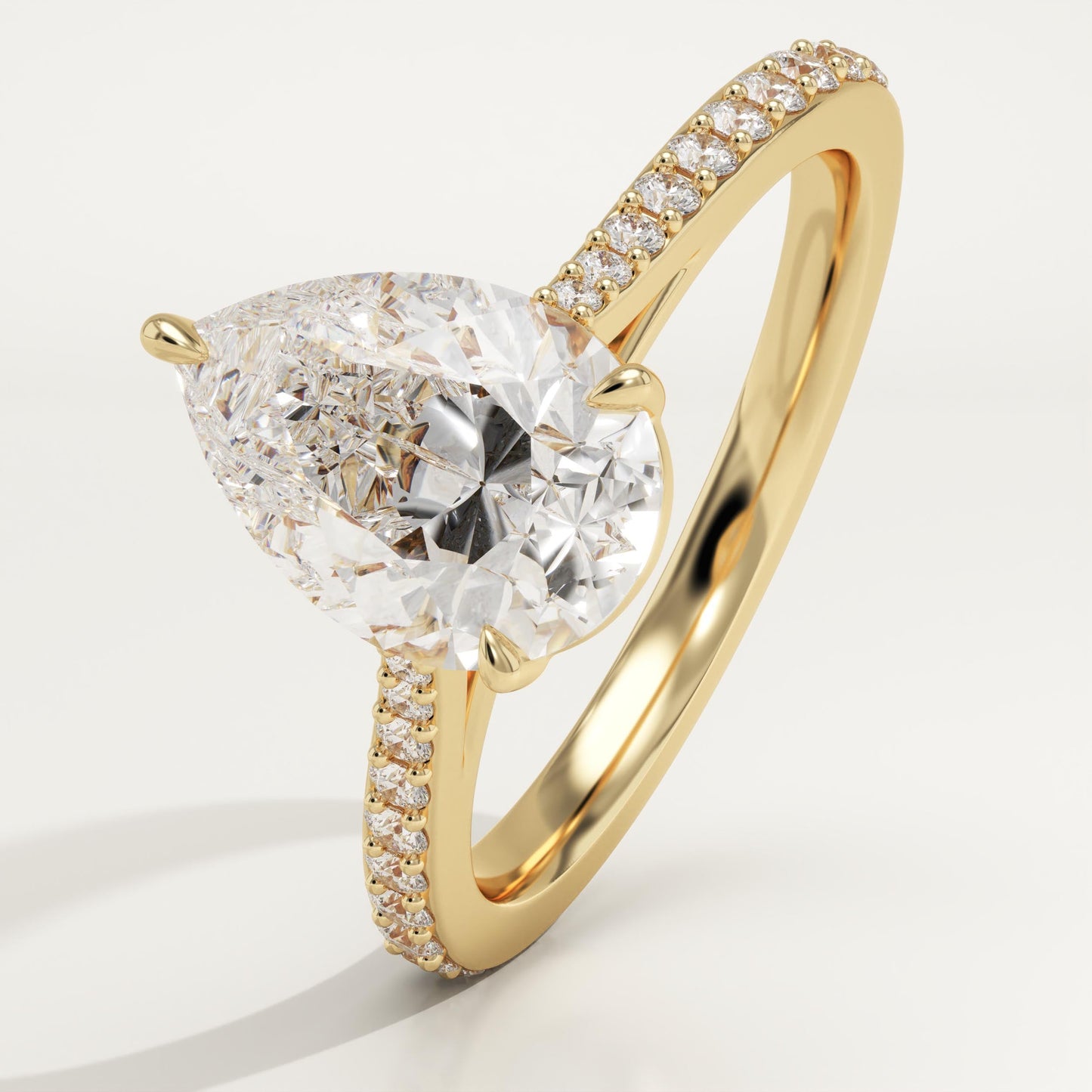 Pear Cut Pave Cathedral Lab-Grown Diamond Engagement Ring