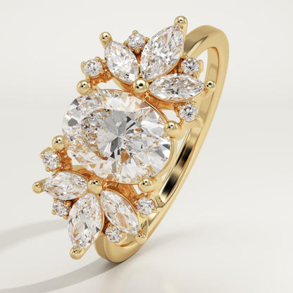 Oval Cut Cluster Lab-Grown Diamond Engagement Ring