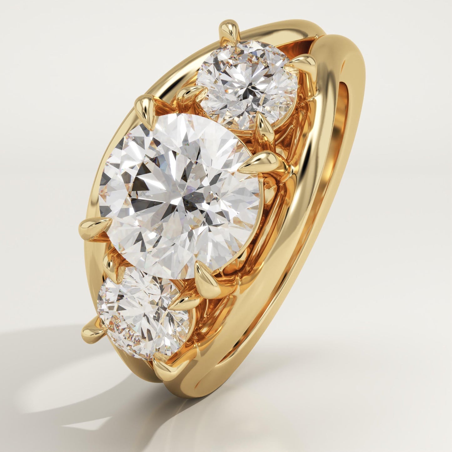 Round Cut Three Stone Split Shank Lab-Grown Diamond Engagement Ring