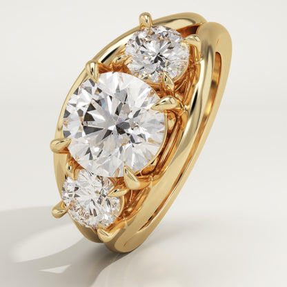 Round Cut Three Stone Split Shank Lab-Grown Diamond Engagement Ring