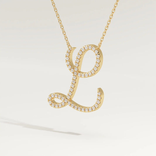 0.198 TCW Round Lab-Grown Diamond L Initial Necklace