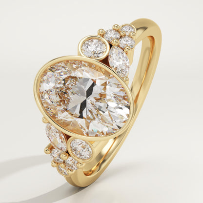 Oval Cut Bezel & Cluster Lab-Grown Diamond Engagement Ring