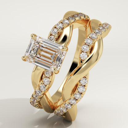 Emerald Cut Twisted Pave Lab-Grown Diamond Bridal Set