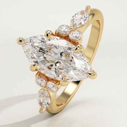 Marquise Cut Cluster Lab-Grown Diamond Engagement Ring
