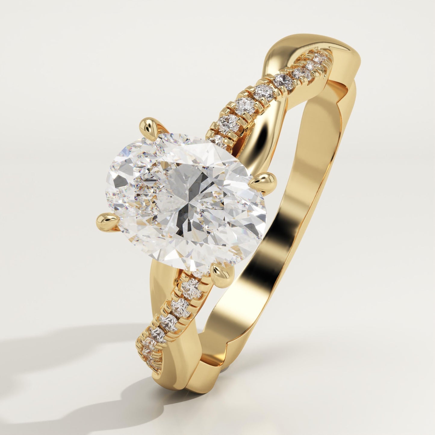 Oval Cut Twisted Pave Lab-Grown Diamond Engagement Ring