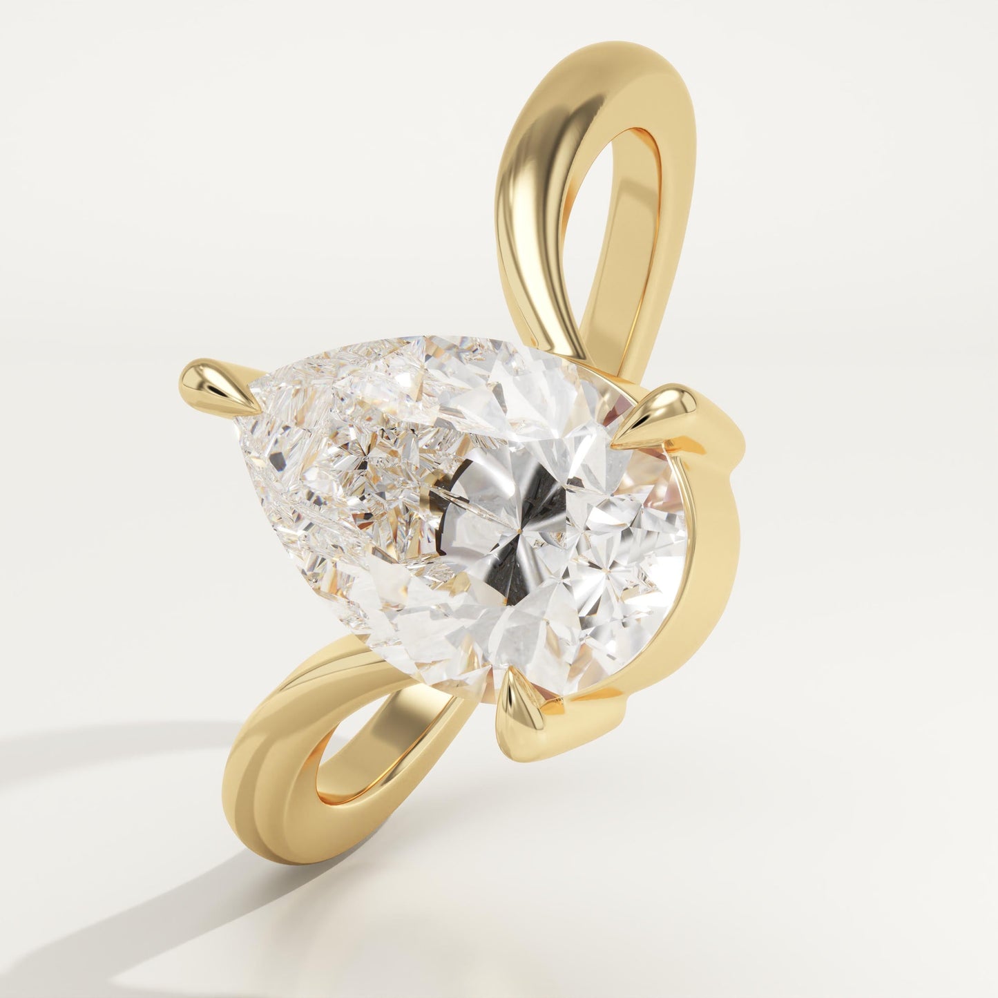 Pear Cut V Shaped Solitaire Lab-Grown Diamond Engagement Ring