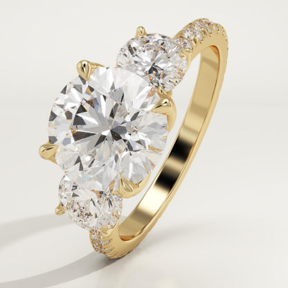 Round Cut Three Stone & Pave Lab-Grown Diamond Engagement Ring