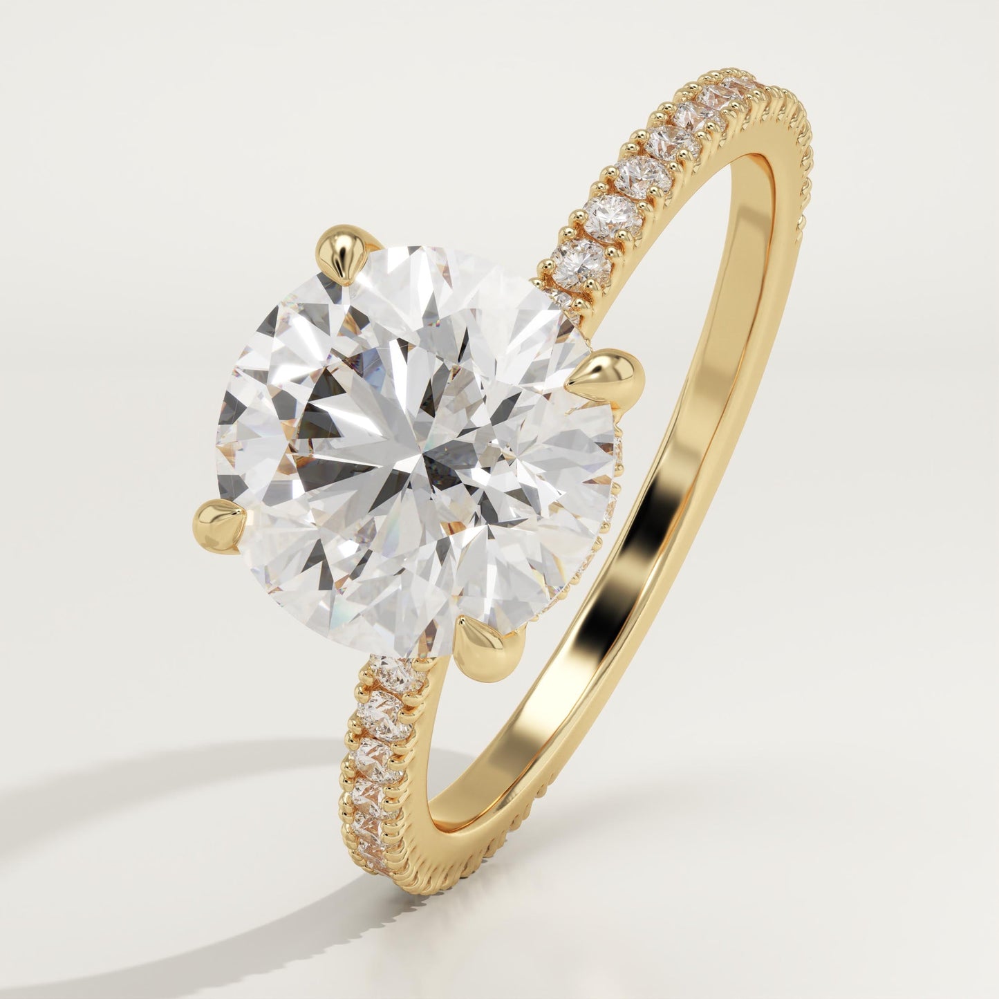 Round Cut Hidden Halo & Pave Lab-Grown Diamond Engagement Ring
