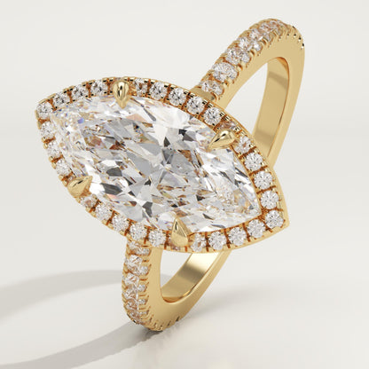 Marquise Cut Halo & Pave Cathedral Lab-Grown Diamond Engagement Ring