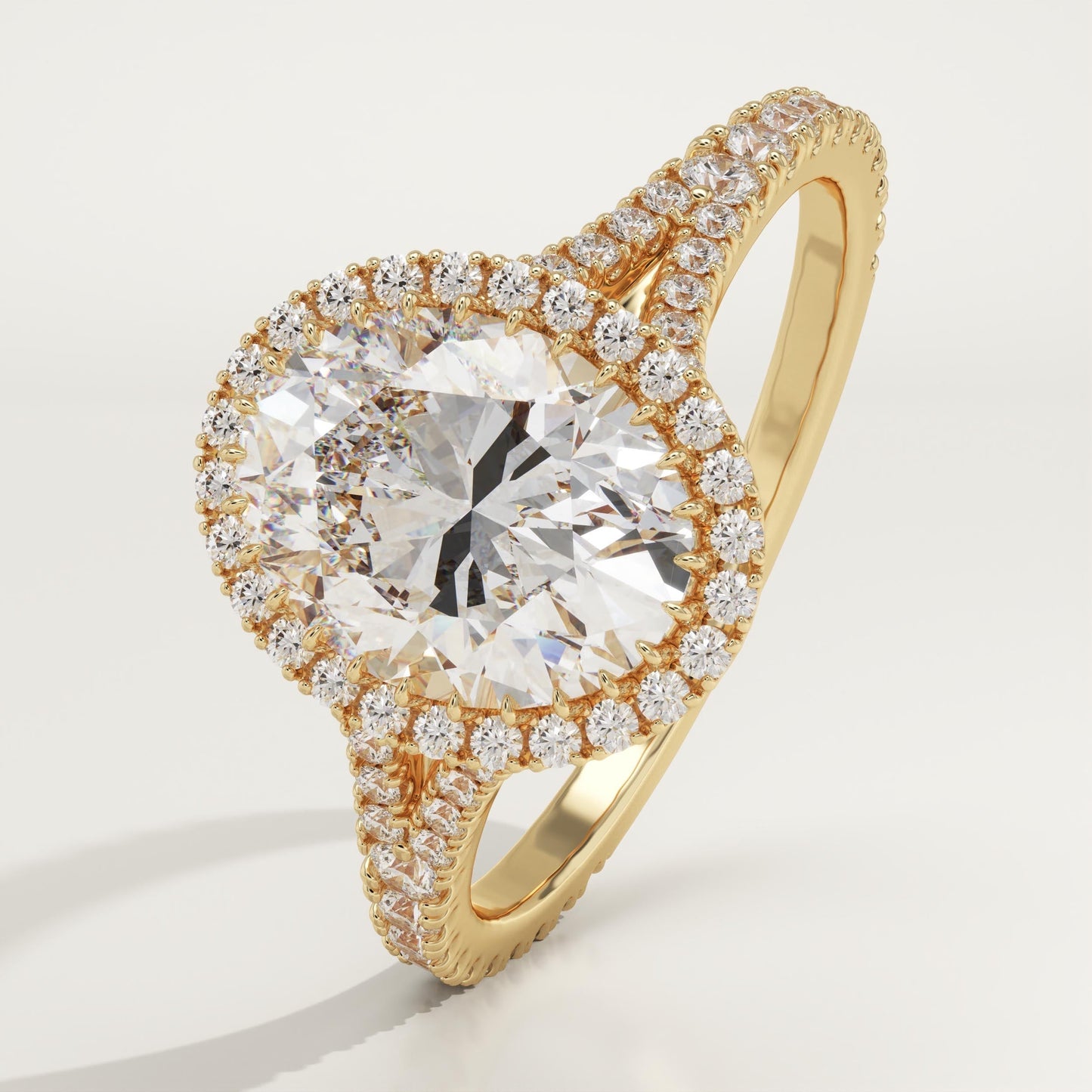 Oval Cut Halo & Pave Split Shank Lab-Grown Diamond Engagement Ring