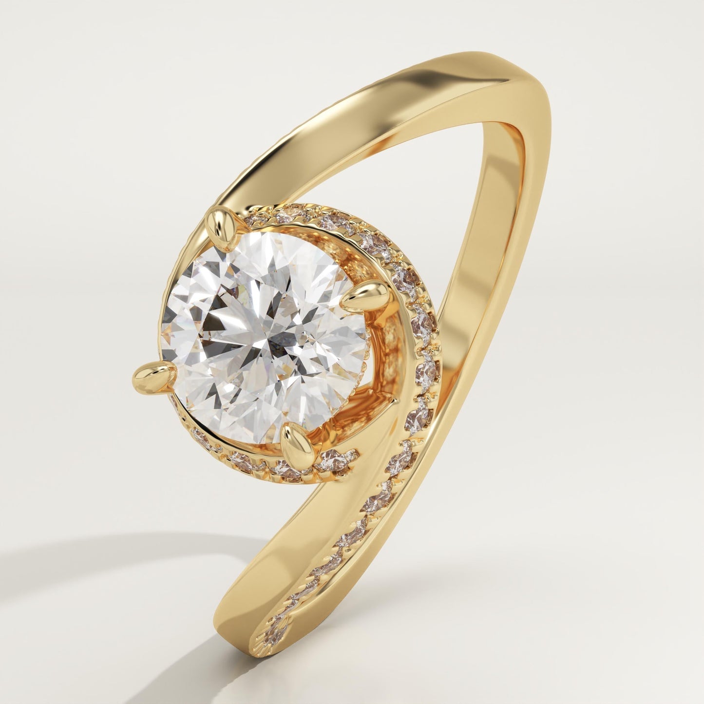Round Cut Swirl Pave Lab-Grown Diamond Engagement Ring
