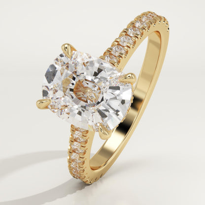 Elongated Cushion Cut Pave Cathedral Lab-Grown Diamond Engagement Ring