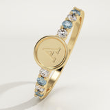 0.24 CT Round Cut Initial March-Aquamarine Birthstone Engagement Ring