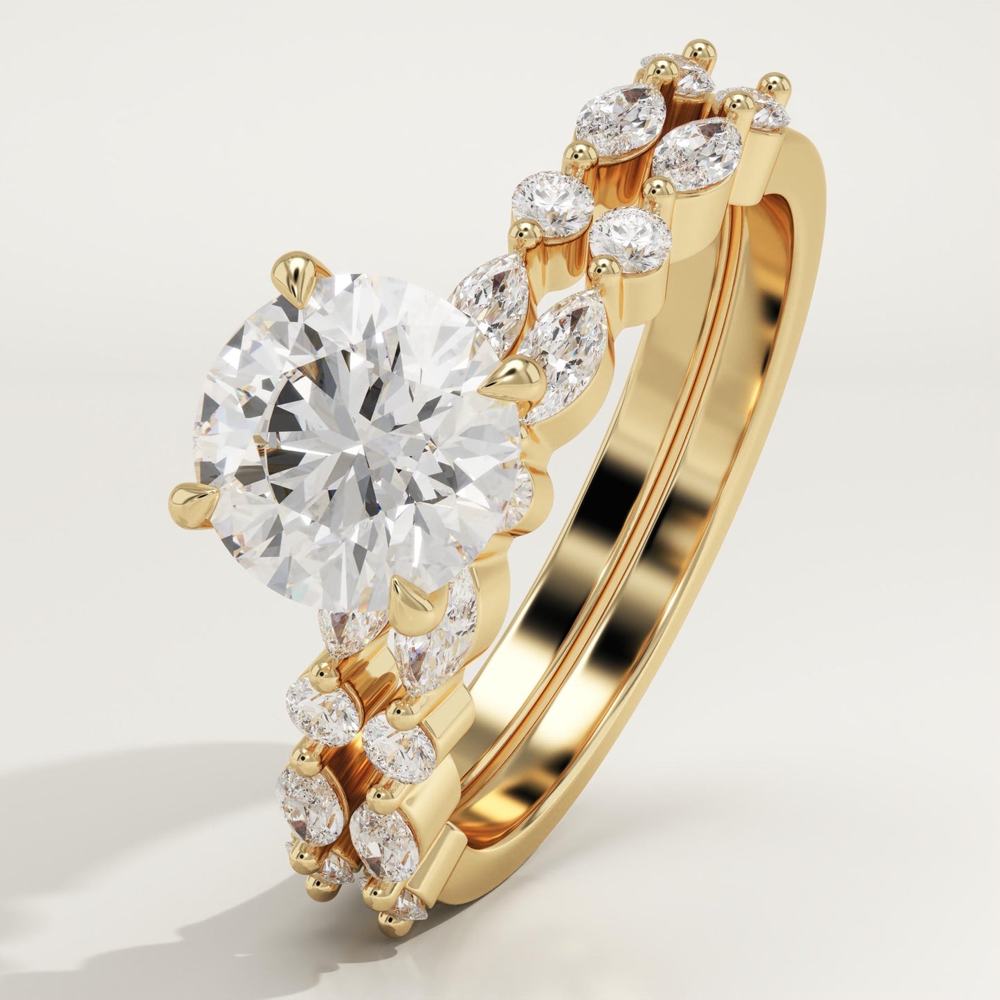 Round Cut Pave Lab-Grown Diamond Bridal Set