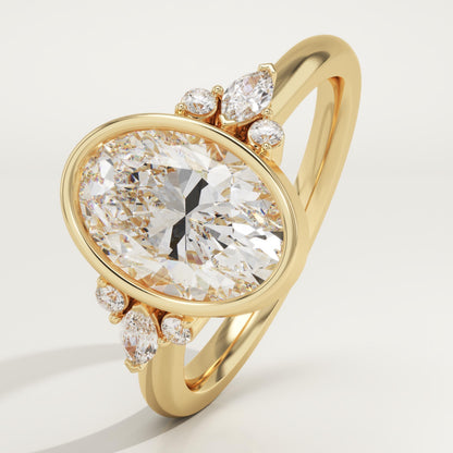 Oval Cut Bezel & Cluster Lab-Grown Diamond Engagement Ring