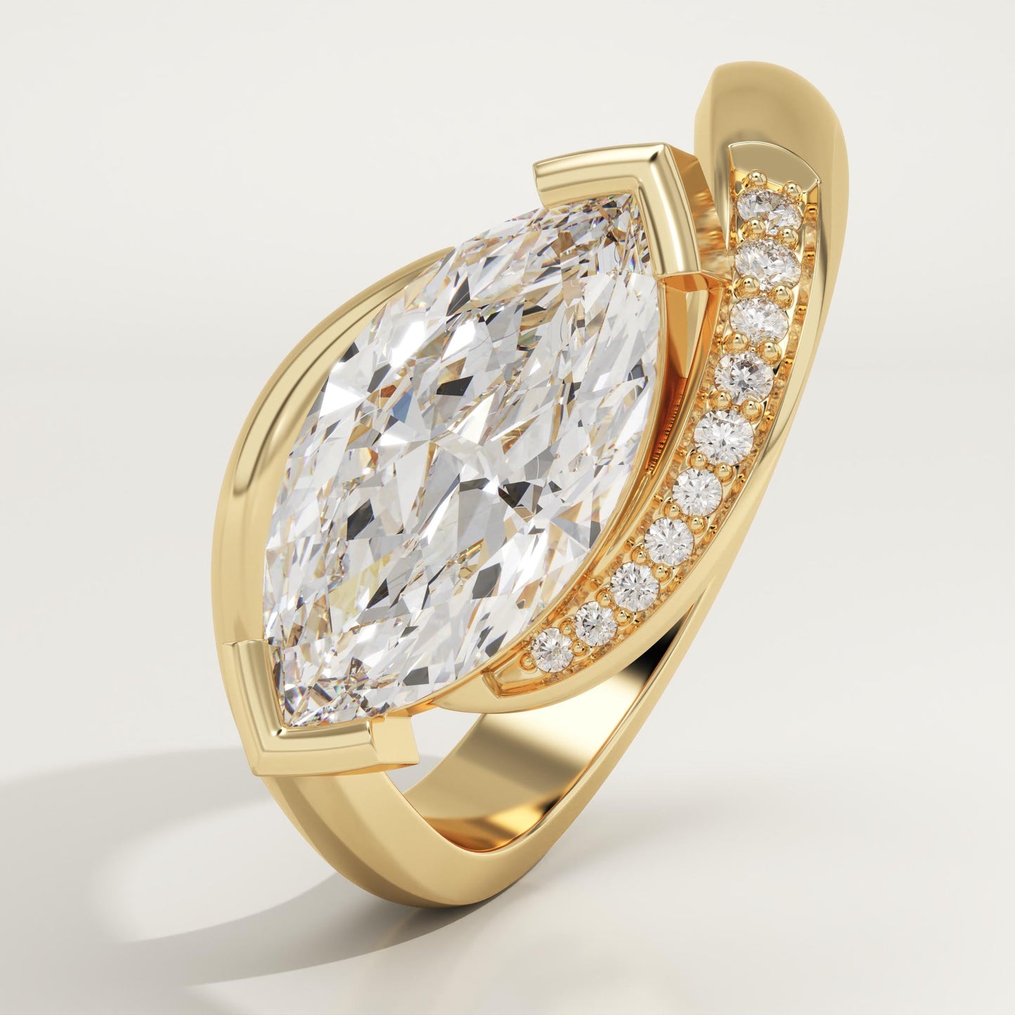 Marquise Cut Semi Pave Lab-Grown Diamond Engagement Ring