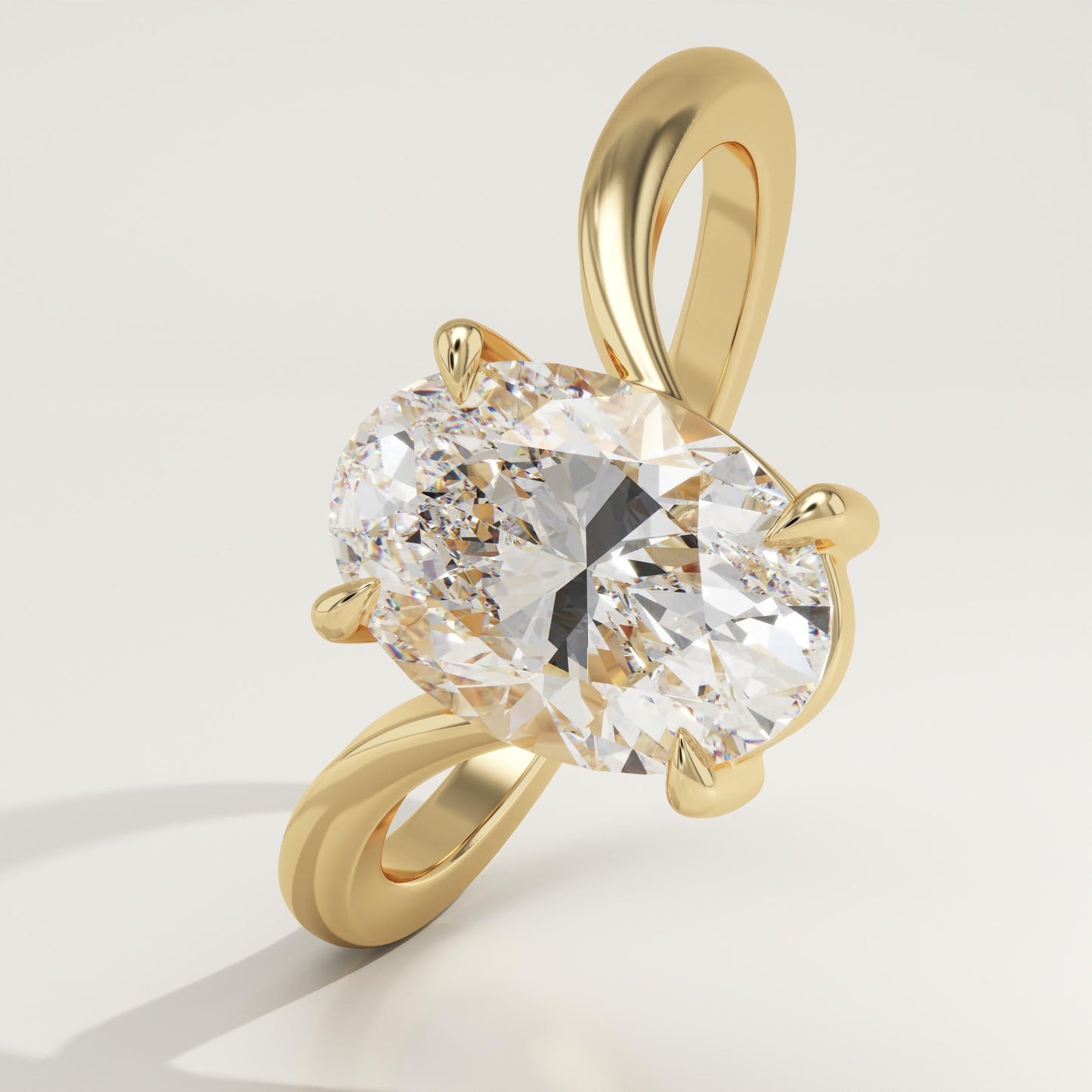 Oval Cut V Shaped Solitaire Lab-Grown Diamond Engagement Ring