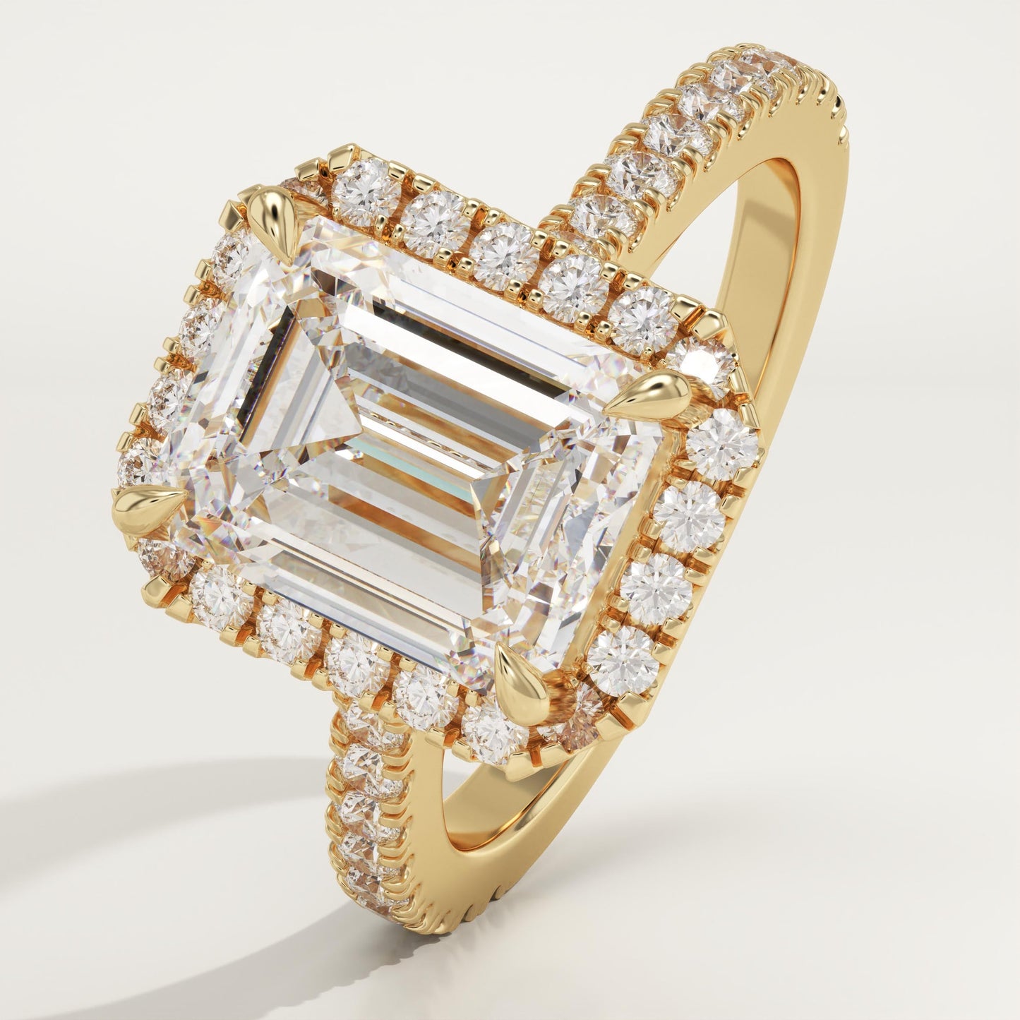 Emerald Cut Halo & Pave Cathedral Lab-Grown Diamond Engagement Ring