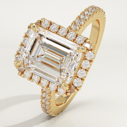 Emerald Cut Halo & Pave Cathedral Lab-Grown Diamond Engagement Ring