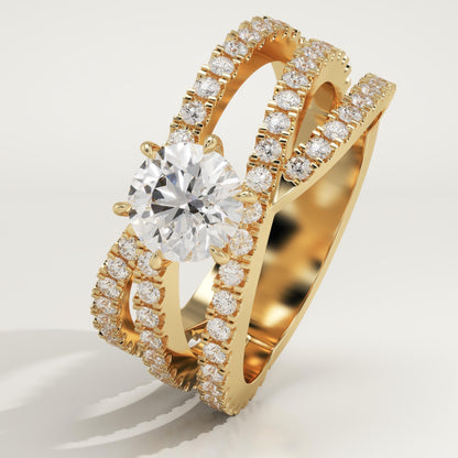 Round Cut Criss Cross Pave Lab-Grown Diamond Engagement Ring