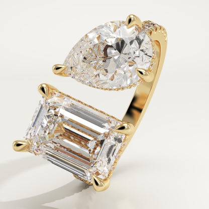 5 TCW Emerald & Pear Cut Toi Et Moi Lab-Grown Diamond Engagement Ring