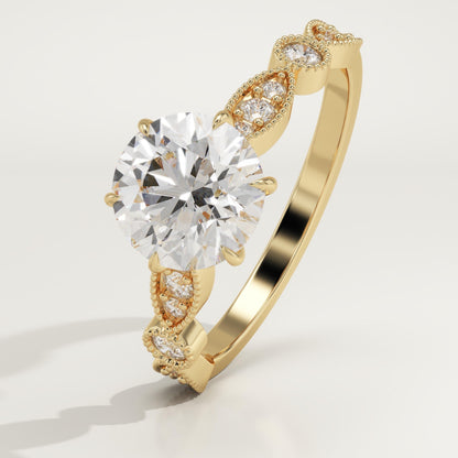 Round Cut Vintage Pave Lab-Grown Diamond Engagement Ring