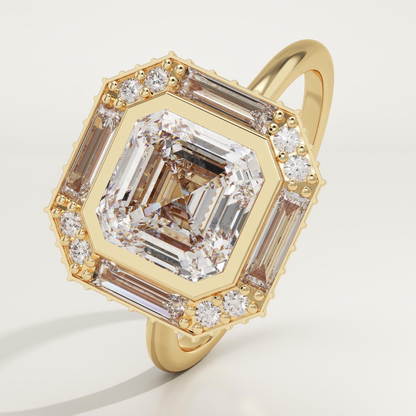 Asscher Cut Cluster Lab-Grown Diamond Engagement Ring