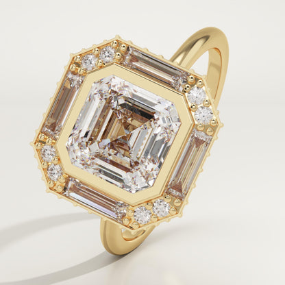 Asscher Cut Cluster Lab-Grown Diamond Engagement Ring