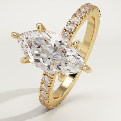Marquise Cut Hidden Halo & Pave Lab-Grown Diamond Engagement Ring