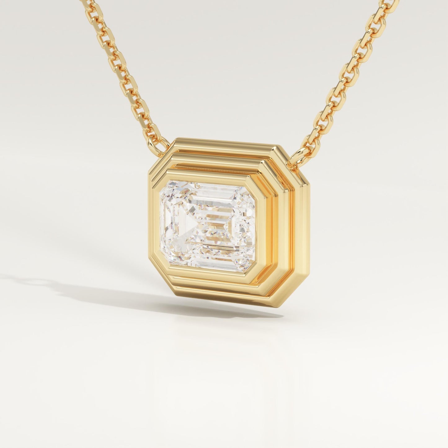 2 CT East West Emerald Lab-Grown Diamond Solitaire & Bezel Necklace