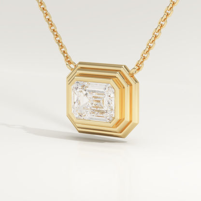 2 CT East West Emerald Lab-Grown Diamond Solitaire & Bezel Necklace