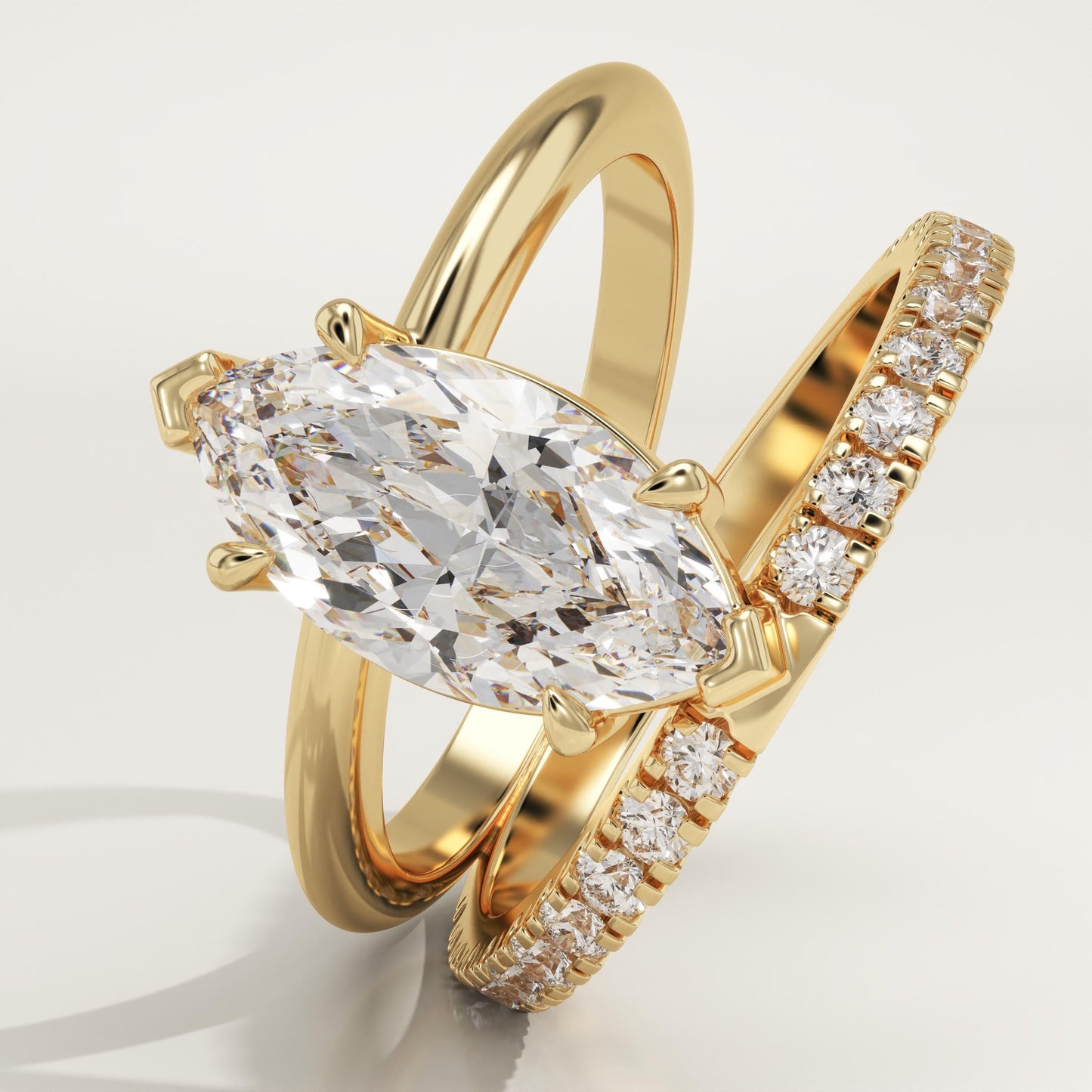 Marquise Cut Pave Double Band Lab-Grown Diamond Engagement Ring