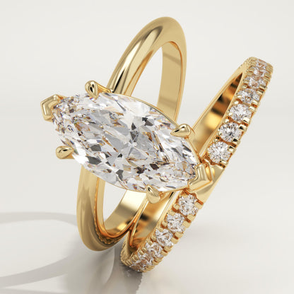 Marquise Cut Pave Double Band Lab-Grown Diamond Engagement Ring