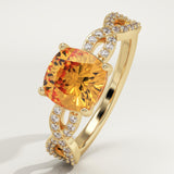 1.78 CT Cushion Cut Pave November-Citrine Birthstone Engagement Ring