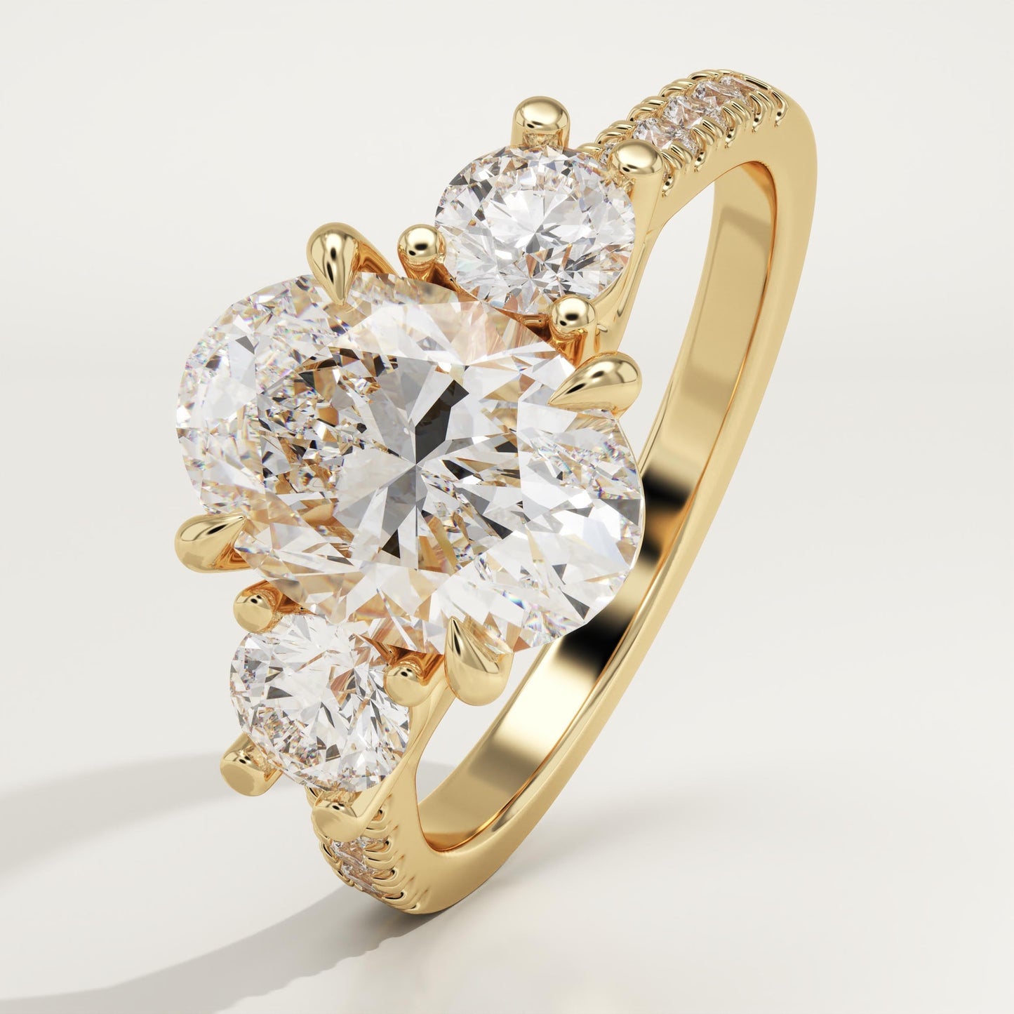 Oval Cut Three Stone & Pave Lab-Grown Diamond Engagement Ring