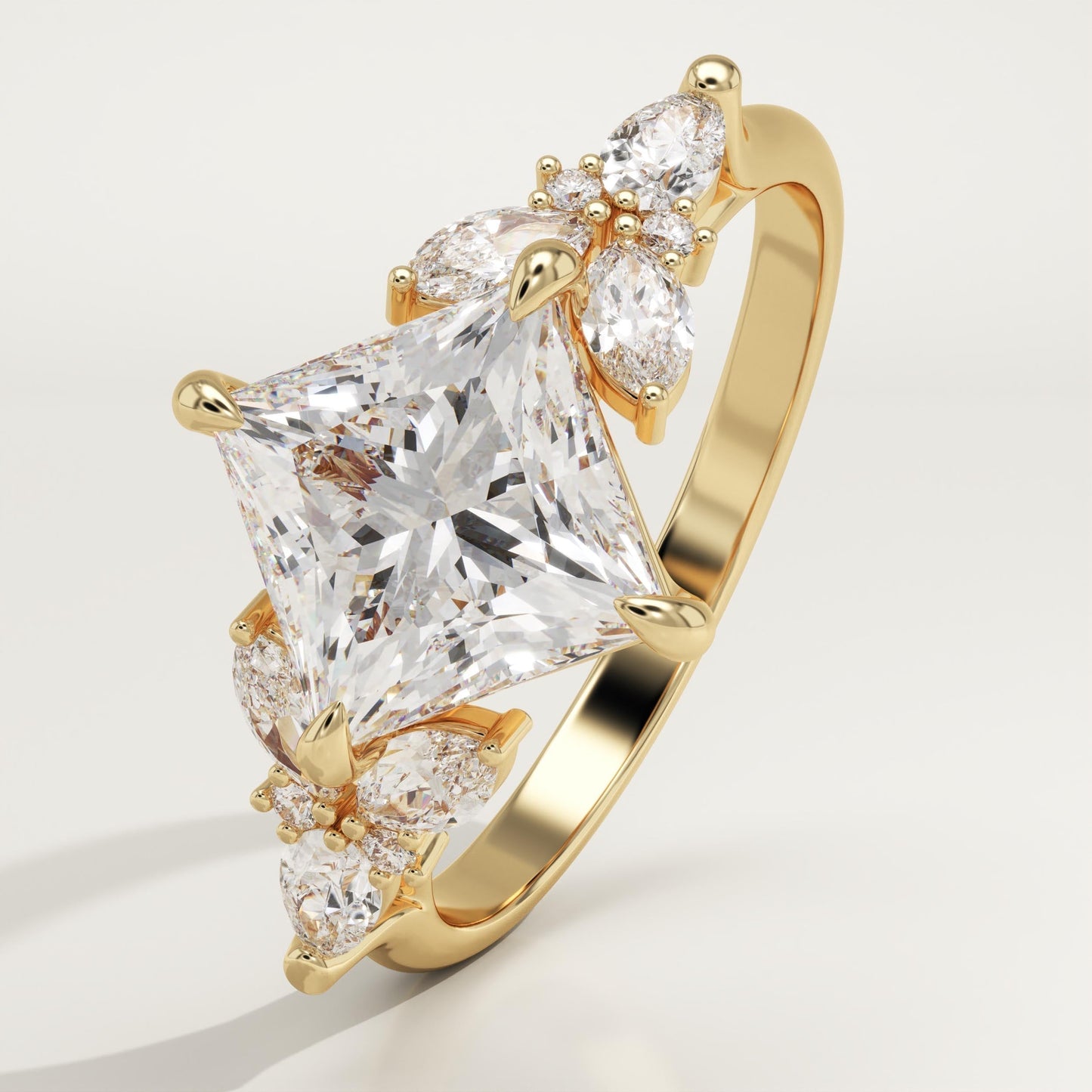 Princess Cut Cluster Lab-Grown Diamond Engagement Ring