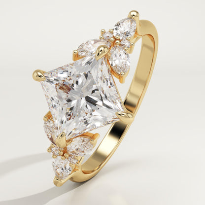 Princess Cut Cluster Lab-Grown Diamond Engagement Ring