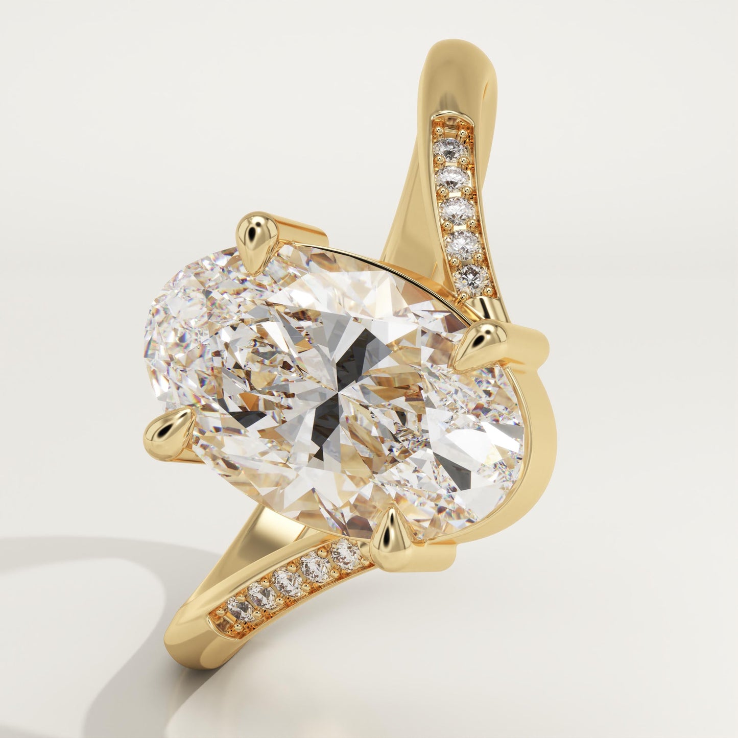 Oval Cut V Shaped Pave Lab-Grown Diamond Engagement Ring