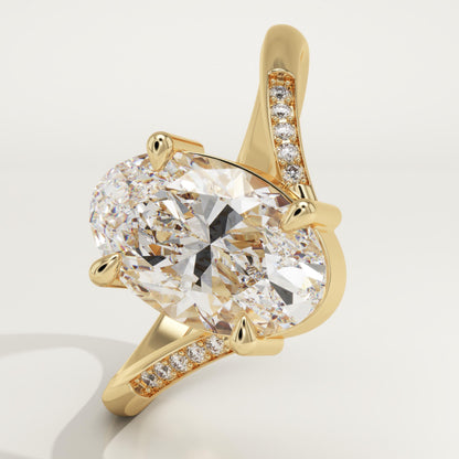 Oval Cut V Shaped Pave Lab-Grown Diamond Engagement Ring